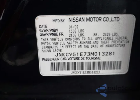 2003 Infiniti G35 Luxury Leather z USA, uszkodzony, nr VIN JNKCV51E73M013281